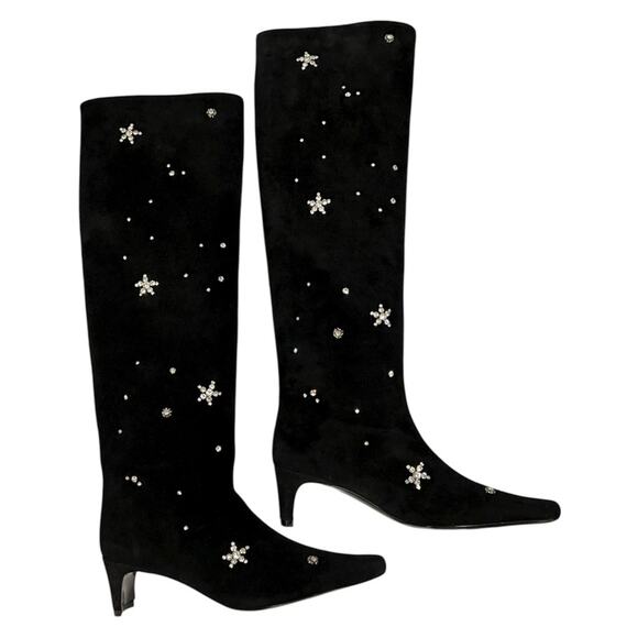 NEW RARE STAUD Wally Black Suede Knee High Boots in Starry Night Embellished - Picture 2 of 9